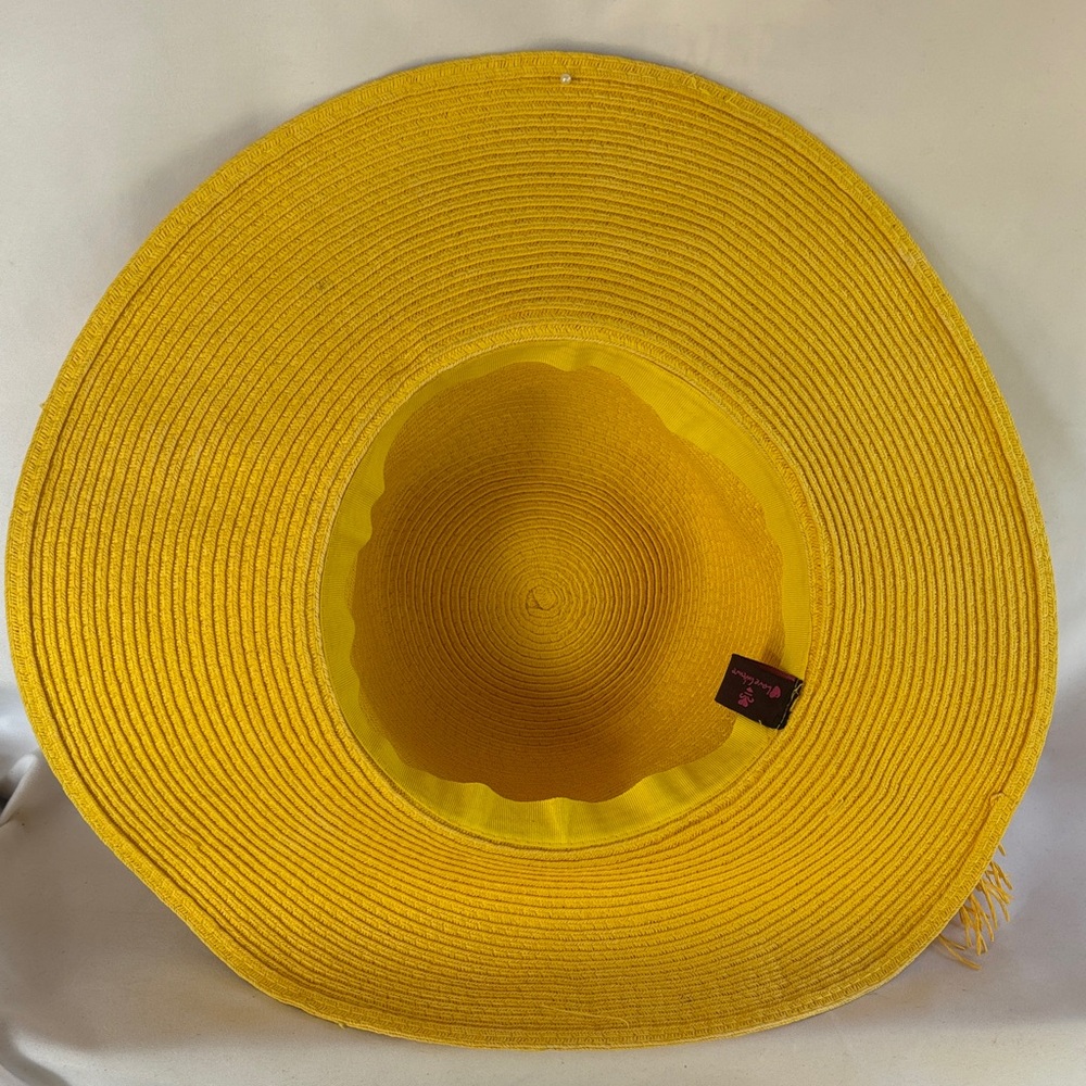 GENTLY WORN LOVE CULTURE YELLOW SUN HAT WITH PINK FLOWER ACCENT- - Picture 4 of 11